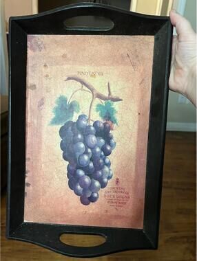 Vintage Greenbrier International Wooden Serving Tray with Grape Design